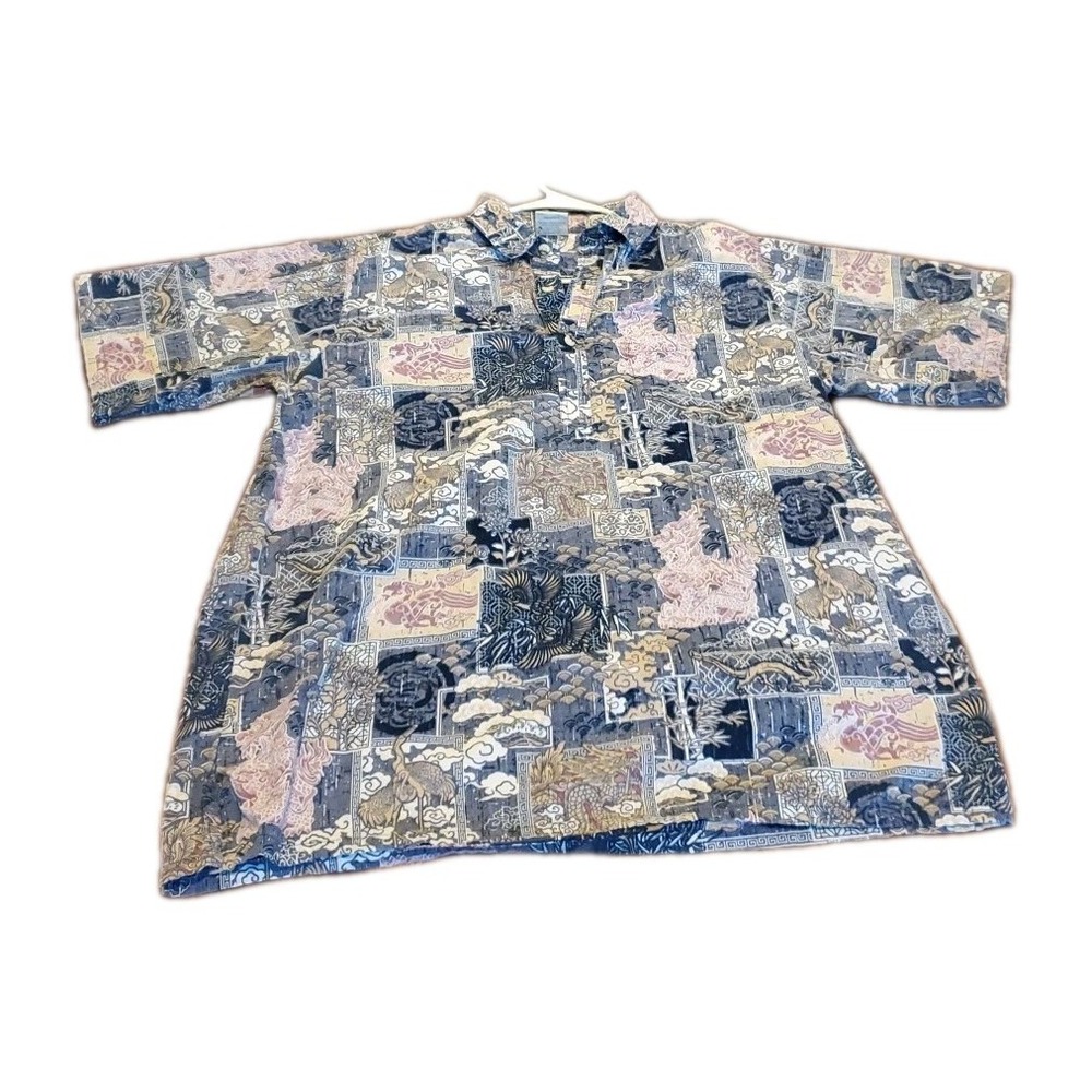 Go Barefoot Hawaiian Shirt Mens Large Asian Dragons‎ Reverse Print Made In USA
